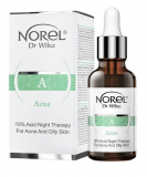 Norel 15% Acid night therapy for acne and oily skin нічна сиворотка з 8% мигдалевою, 2% лактобіоновою, 5% азелогліцином та LNA 0,5% 30 мл