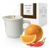Organique Свічка для масажу з аргановою олією ароматична Orange&Chilli /керамічний горщик з ручкою, ecru/ 125мл