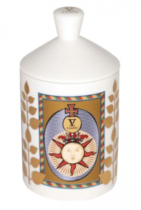 V Canto White Ceramic Candle With Decoration, 1 Wick Arkano Degli Del Sole
